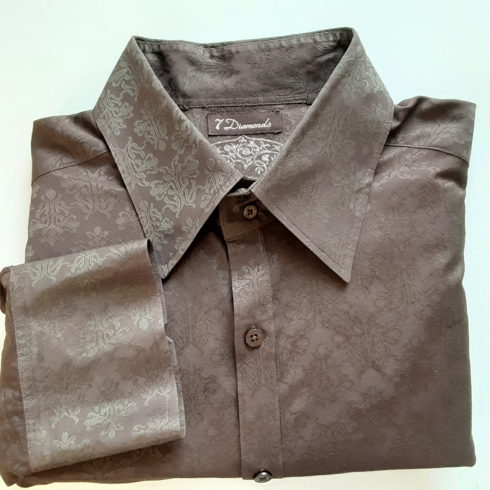 7 Diamonds Jacquard Brown Button Down Sz XXL